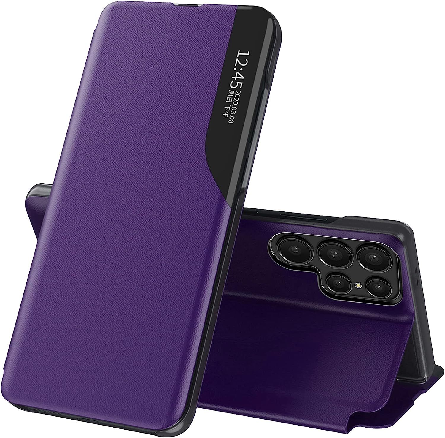 Coque Pour Samsung Galaxy S22 Ultra Cuir Magnetique Clear View Étui À Rabat Étui Housse Galaxy S22 Ultra Coque 360 Antichoc Anti-Rayure Flip Folio Stand Support Coque Pour Samsung S22 Ultra (Violet)