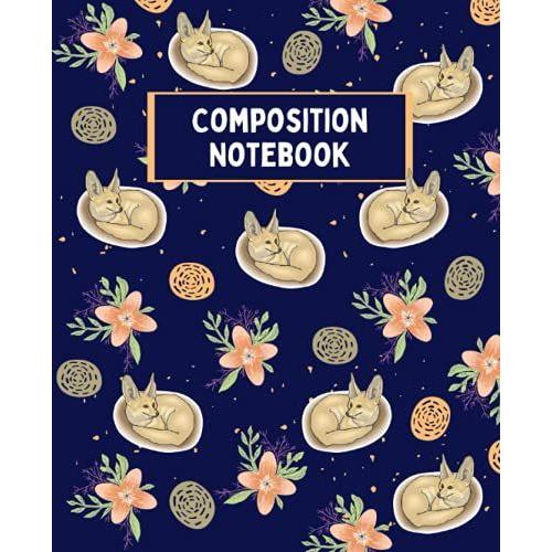 Composition Notebook: Wide Ruled Notebook For Any Writing Needs With Cute Foxes And Flowers On The Dark Blue Cover