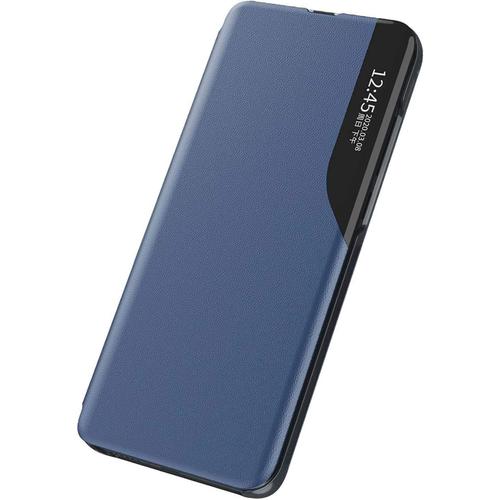 Coque Pour Samsung Galaxy S22 Smart View Coque Rabat Antichoc Étui Housse Clear Afficher Fenêtre Standing Elégant Miroir Flip Case Cover Avec Support Pliable Bleu