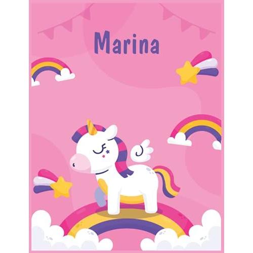 Marina: Unicorn Notebook Personal Name Wide Lined Rule Paper | Notebook The Notebook For Writing Journal Or Diary Women & Girls - Gift For Birthday, For Student | 162 Pages Size 8.5x11inch