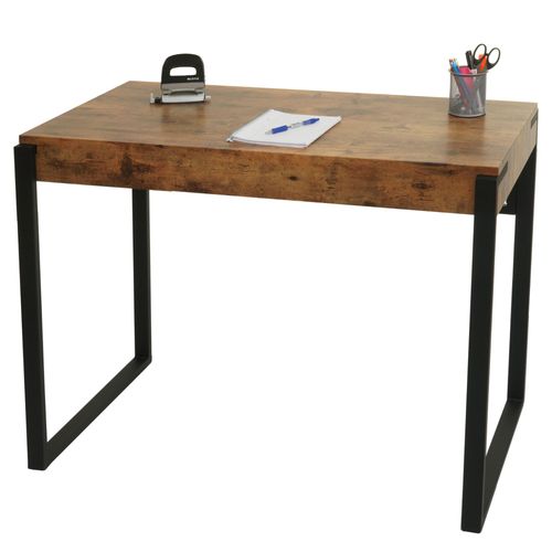 Bureau Hwc-L53, Table D'ordinateur, Table De Travail, Métal 100x54cm   Chêne Sauvage Foncé