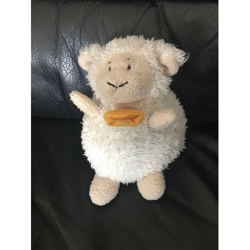 Doudou Mouton Blanc Cloche Jaune Billes Cedatec 17cm