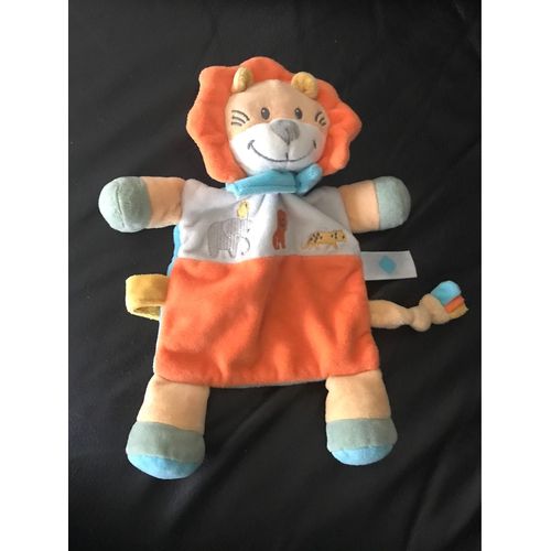 Doudou Plat Tex Baby Lion Orange Jaune Bleu Elephant Foulard 