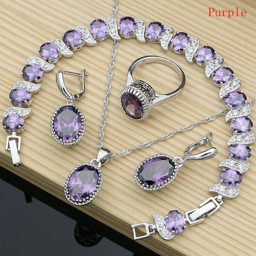 Ensemble De Bijoux En Argent 925 Naturel Pour Femmes,Pierres De Naissance Rouges,Boucles D'oreilles,Pendentif,Collier,Bague,Bracelets,T055