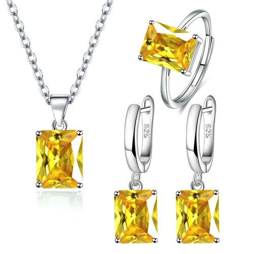 Ensemble De Bijoux En Argent Sterling 925 Pour Femmes,Bague,Boucles D'oreilles,Collier,Rectangle,Géométrie,Zircon,Mariage,Élégants