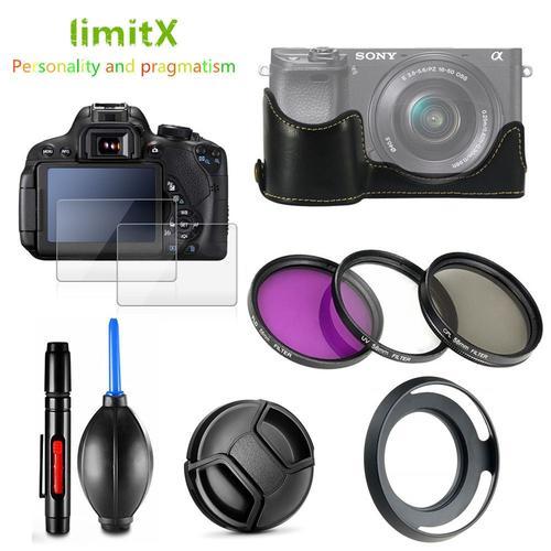 Kit De Protection D'écran Pour Appareil Photo étui En Cuir Pu Filtre Uv Cpl Fld Objectif 16-50mm Pour Sony A6000 A6100 A6300 A6400