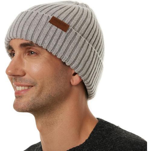 Bonnet Hiver Homme Femme Laine Mérinos Beanie Hat Tricoté Chapeau Unisexe Doublé Polaire Court Chaud Doux Confortable