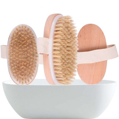 Brosse De Bain Ovale En Bois, Poils De Sanglier Naturels Pour Le Corps Sec, Massage Exfoliant, Traitement De La Cellulite, Circulation Sanguine 
