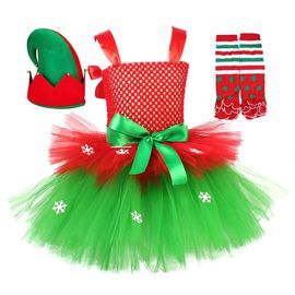 Costume De Noël Pour Filles, Robe Tutu De Princesse Féerique Verte Avec N¿Ud Papillon, Jupes En Maille Sans Manches, Tenue Cosplay