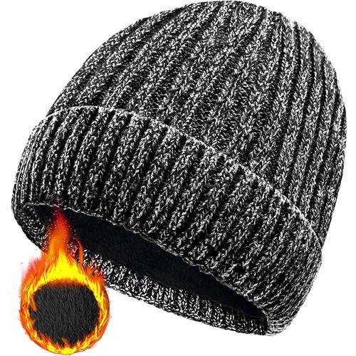 Bonnet D'hiver Homme,Unisexe Stretchy Wooly Beanie Hat Thermo Fleece Bonnet Tricoté D'hiver Pour Chapeau Femme