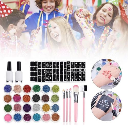 Kit De Tatouage Temporaire À Paillettes Pour Fille, Pochoirs D'art 