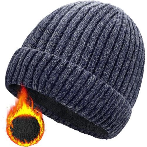 Bonnet D'hiver Homme,Unisexe Stretchy Wooly Beanie Hat Thermo Fleece Bonnet Tricoté D'hiver Pour Chapeau Femme