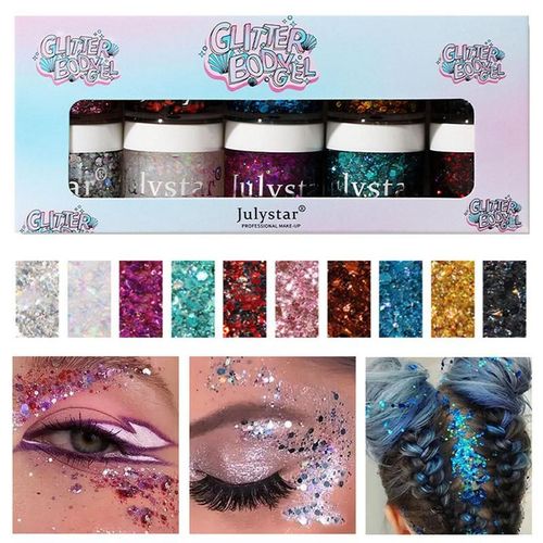 Cheveux Auto-Adhésifs, 10 Couleurs, Paillettes Pour Le Visage, Maquillage, Ombre À Paupières, À Paillettes Fines, Parfait Pour Halloween 