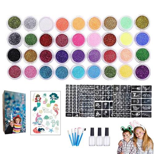 Tatouage Temporaire De Paillettes Kit Temporaire Kit De Tatouage De Paillettes Pour Enfants 36 Couleurs De Paillettes Kit De Tatouage De Paillettes Enfants Machine À Tatouer 