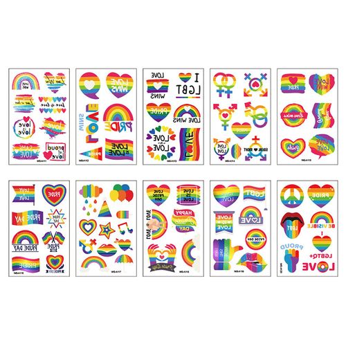 10/20pcs Autocollant De Tatouage Temporaire Gay Imperméable Faux Ensemble De Tatouage Lgbt Arc-En-Ciel Drapeau Visage Cosmétique Jambe Bras Art Corporel Pour Hommes Femmes 