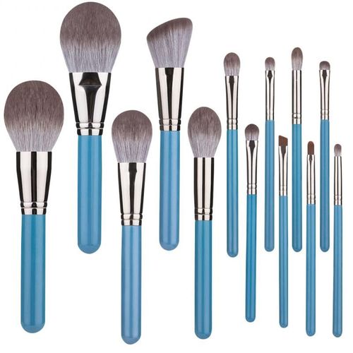 Brosse De Maquillage En Fibres Synthétiques, 13 Pièces, Mélange De Fond De Teint, Correcteur De Fard À Paupières, Lèvres, Poils En Bois, Manche Bleu, Outil De Maquillage 