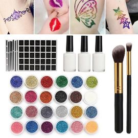 Poudre Flash Diamant Scintillante Pour Tatouage Temporaire, 45 Pièces, 125 Modèles De Couleurs, Ensemble D'outils D'art Pour Le Visage Et Le Corps Des Enfants 