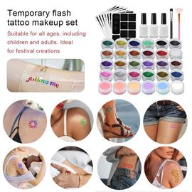 Kits De Tatouage Temporaire Étanche, Poudre Lumineuse 30 Couleurs, Modèles De Tatouage, Pochoir, Colle Corporelle, Pinceaux De Peinture, 118 
