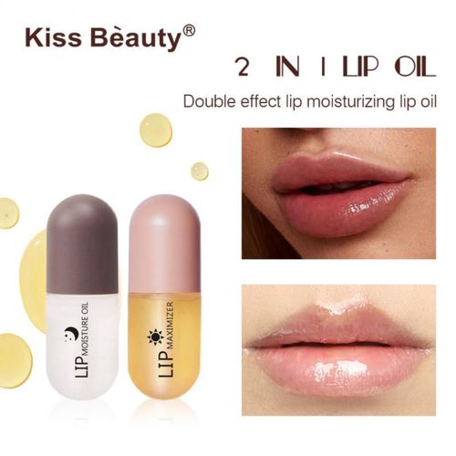 Huile De Soin Pour Les Lèvres, Ensemble De 2 Pièces, Nourrissant, Hydratant, Repulpant, Repulpant, Rehausseur, Beauté, Cosmétiques De Jour Et De Nuit 