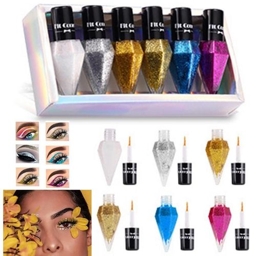 Eyeliner Liquide Scintillant Pour Femme, Ensemble De 6 Couleurs, Disponible En Blanc, Argent, Rose Et Or 