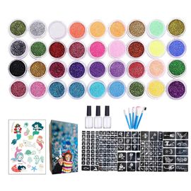 Kit De Tatouage Temporaire À Paillettes Pour Enfants, Machine À Tatouer Pour Adultes, 36 Couleurs À Paillettes 