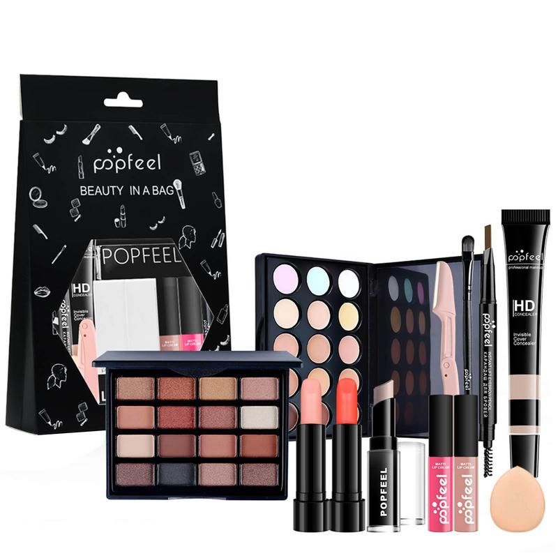 Kit De Maquillage Tout-En-1, Palette De Fards À Paupières, 15 Couleurs, Base Pour Le Visage, Mascara, Brillant À Lèvres, Eyeliner, Crayon À Sourcils, Blush, 12 Pièces 