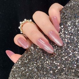 Faux Ongles De Grande Taille, 24 Pièces/Boîte, À Paillettes, Tête Ovale, Pré-Conçus, En Acrylique, Pour Filles, À Porter Quotidiennement, Nouveaux Styles 2020, Nail Art 