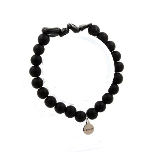 Bracelet Tourmaline Schorl Du Brésil + Perles Onyx Noir Mat 8 Mm. Fabriqué En France.