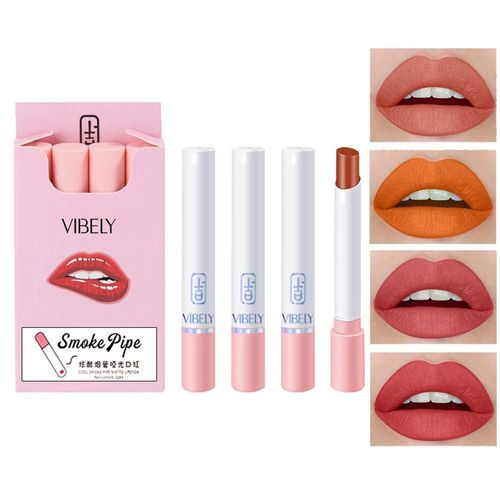 Rouge À Lèvres Mat En Forme De Cigarette, Tube De Fumée Durable, Teinte Velours Pour Les Lèvres, Maquillage, 4 Pièces/Boîte 