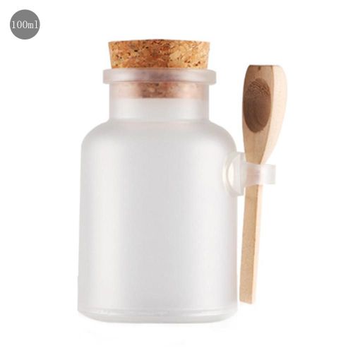 Bouteille De Sel De Bain En Abs, Ronde, Pour Masque En Verre, Pour Poudre, Bocaux De Stockage Avec Cuillère En Bois, 100ml, 200ml 