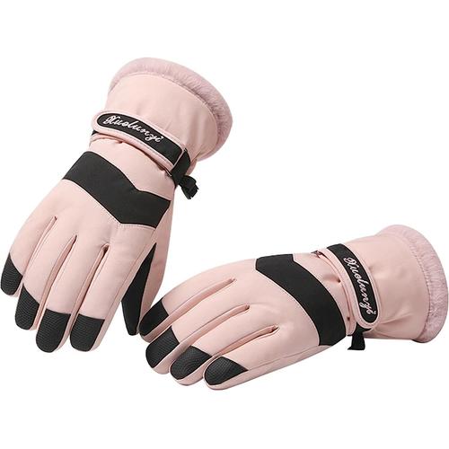 Gants thermiques femmes gants de ski hiver imperméable chaud gant de travail  téléphone écran tactile chauffe-mains sports de neige coupe-vent chaleur,  rose