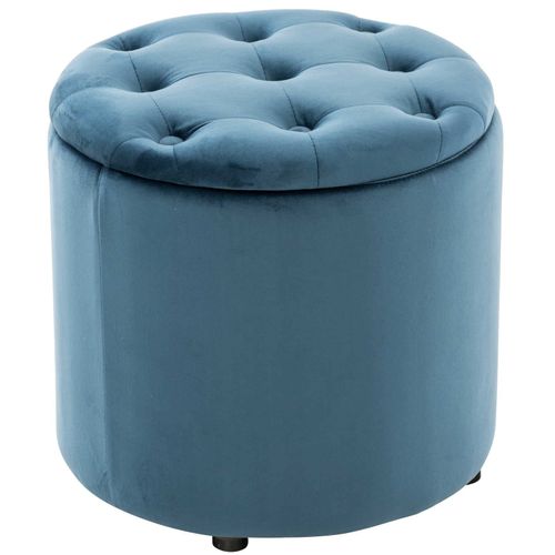 Pouf Tabouret Coffre Avec Espace De Rangement En Tissu Velours Bleu 42x44cm Tabo10081