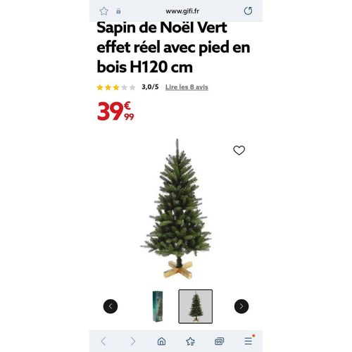 Sapin de Noël artificiel 120 cm. Socle bois. De chez Gifi. Neuf ds son carton.