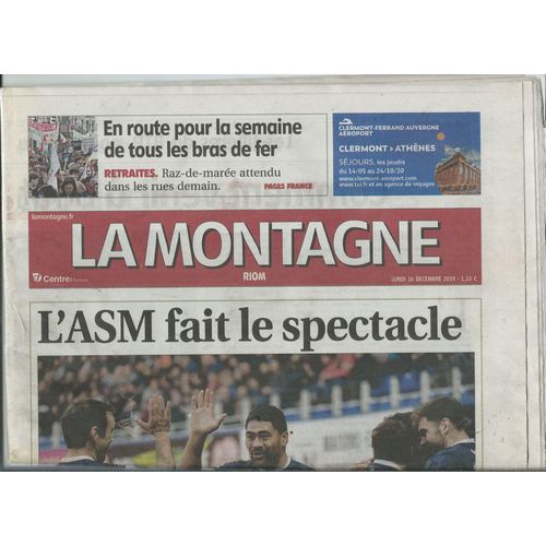 Journal La Montagne 6/12/2019 Patrick Bruel, Laurent Baffie, Olivier De Benoist, Anna Karina, Patrick Sébastien, Miss France Clémence Botino
