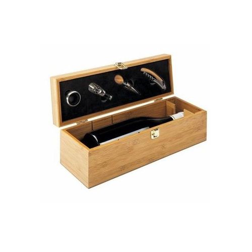 Coffret Bois Bambou 1 Bouteille + 4 Accessoires