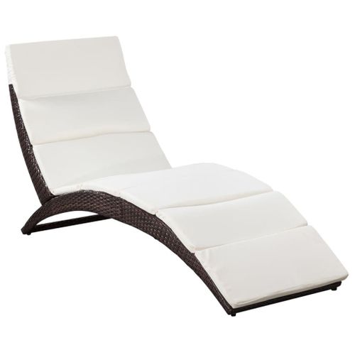 Transat Chaise Longue Bain De Soleil Lit De Jardin Terrasse Meuble D'extérieur Pliable Avec Coussin Résine Tressée Marron Helloshop26 02_0012857