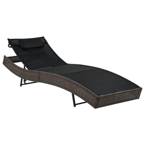 Transat Chaise Longue Bain De Soleil Lit De Jardin Terrasse Meuble D'extérieur Avec Oreiller Résine Tressée Marron Helloshop26 02_0012558