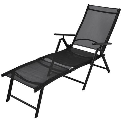 Transat Chaise Longue Bain De Soleil Lit De Jardin Terrasse Meuble D'extérieur Pliable Aluminium Noir Helloshop26 02_0012806
