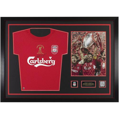 Steven Gerrard Maillot Domicile Officiel Du Liverpool Fc Signé 2005 : Édition Istanbul - Encadré