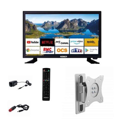 Pack ANTARION TV LED 22" 55 cm Téléviseur Full HD Andoid Smart + Support Tv Camping Car