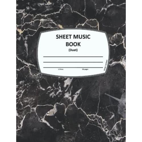 Sheet Music Book, Six Pairs Lines, 98 Pages, Duo. Music Manuscript Paper. Blank Sheet Music Book.