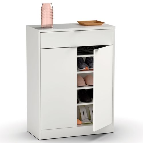 Briebe Meuble À Chaussures Entrée, Meuble Rangement 2 Portes Tiroir 101x75x36cm, , Blanc, Briebe, Domus