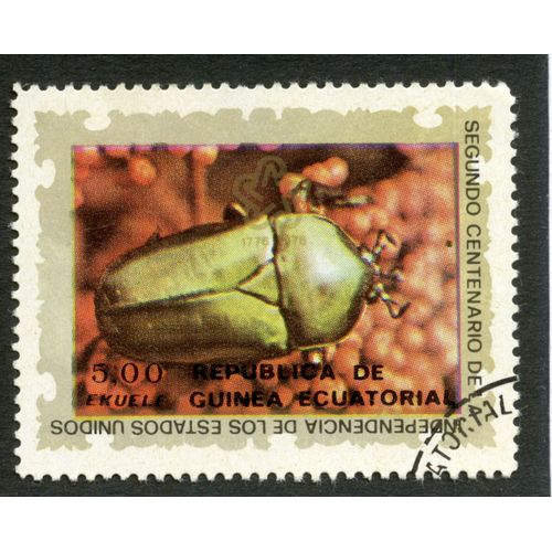 Timbre Oblitéré Republica De Guinea Ecuatorial, Segundo Centenario De La Independencia De Las Estados Unidos, 5.00 Ekuele