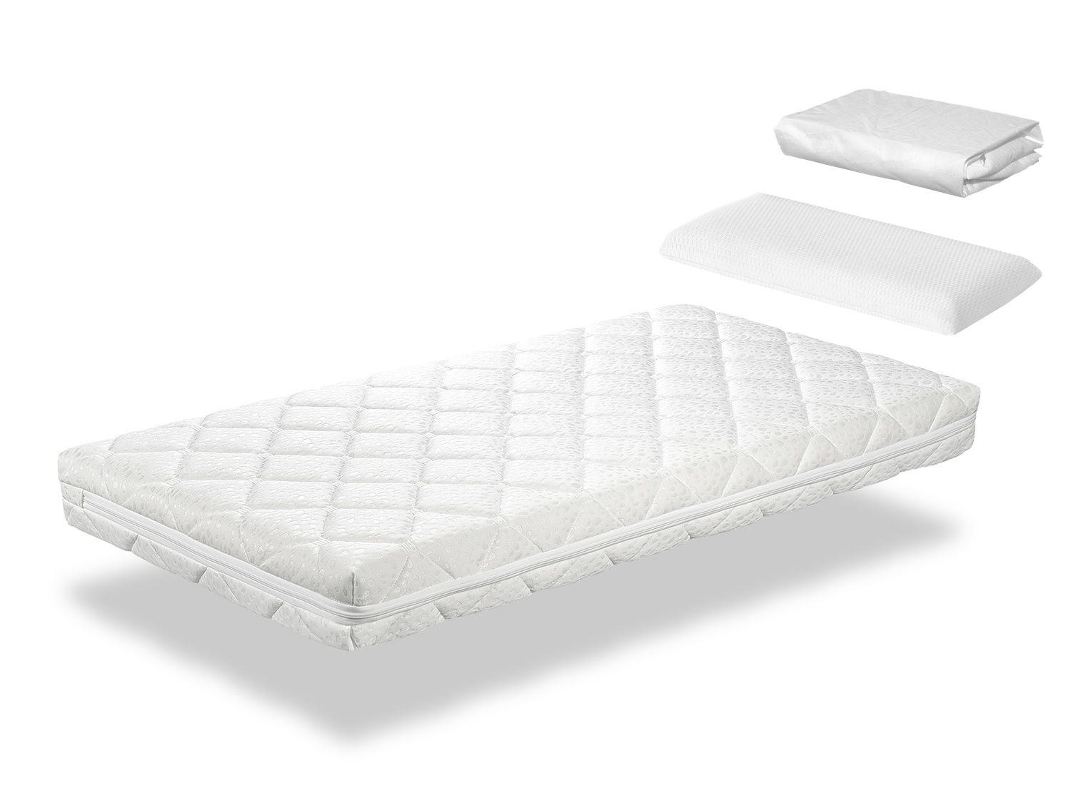 Pack Matelas 90x190 Caramel Lit Enfant, Epaisseur 11 Cm + 1 Oreiller A Memoire 90x35 + 1 Protege Matelas 90x190