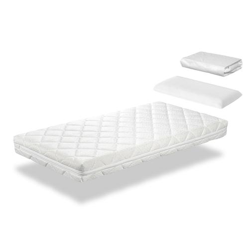 Pack Matelas 80x200 Caramel Lit Enfant, Epaisseur 11 Cm + 1 Oreiller A Memoire 80x35 + 1 Protege Matelas 80x200