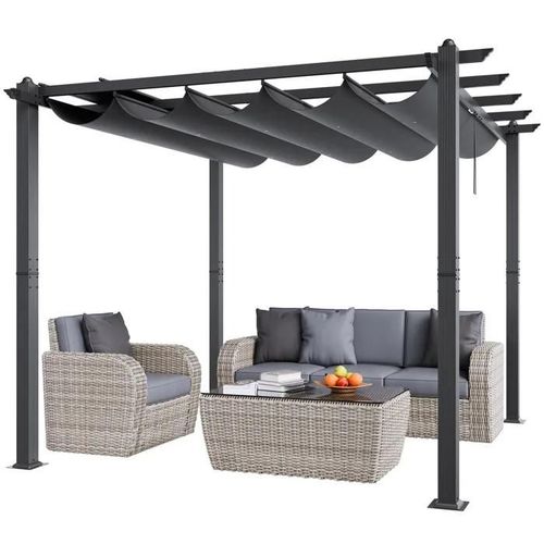 Pergola Rétractable Extérieure 3 X 3 M-Vevor-Tonnelle De Jardin En Aluminium-Pour Patios, Jardins, Terrasses, Arrière-Cours-Gris