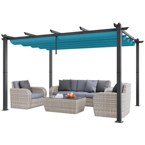 Pergola Rétractable Extérieure 3 X 4 M-Vevor-Tonnelle De Jardin En Aluminium-Pour Patios, Jardins, Terrasses, Arrière-Cours-Bleu