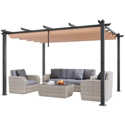 Pergola Rétractable Extérieure 3 X 4 M-Vevor-Tonnelle De Jardin En Aluminium-Pour Patios, Jardins, Terrasses, Arrière-Cours-Beige