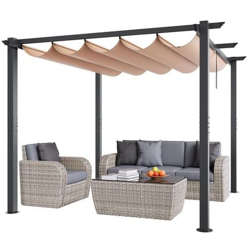 Pergola Rétractable Extérieure 3 X 3 M-Vevor-Tonnelle De Jardin En Aluminium Avec Auven-Patios, Jardins, Arrière-Cours-Beige