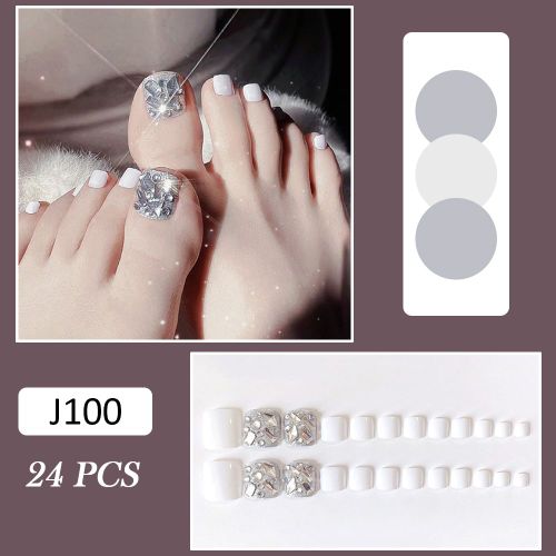 Faux Ongles En Forme De Capsule, 24 Pièces, Blanc Brillant, Diamant Scintillant, Pour Femmes Et Filles 